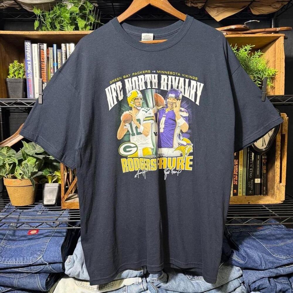Vintage Y2K Aaron Rodgers Vs Brett Favre Rivalry Tee Shirt XL Black NFC North
